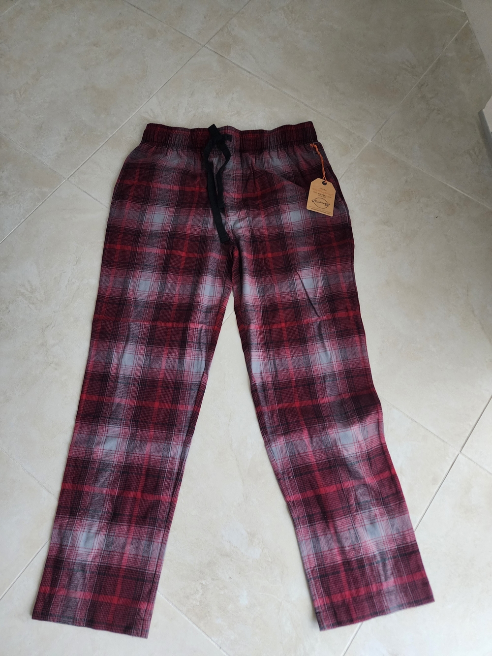 Vintage Red Plaid Men's Sweatpants with Drawstring